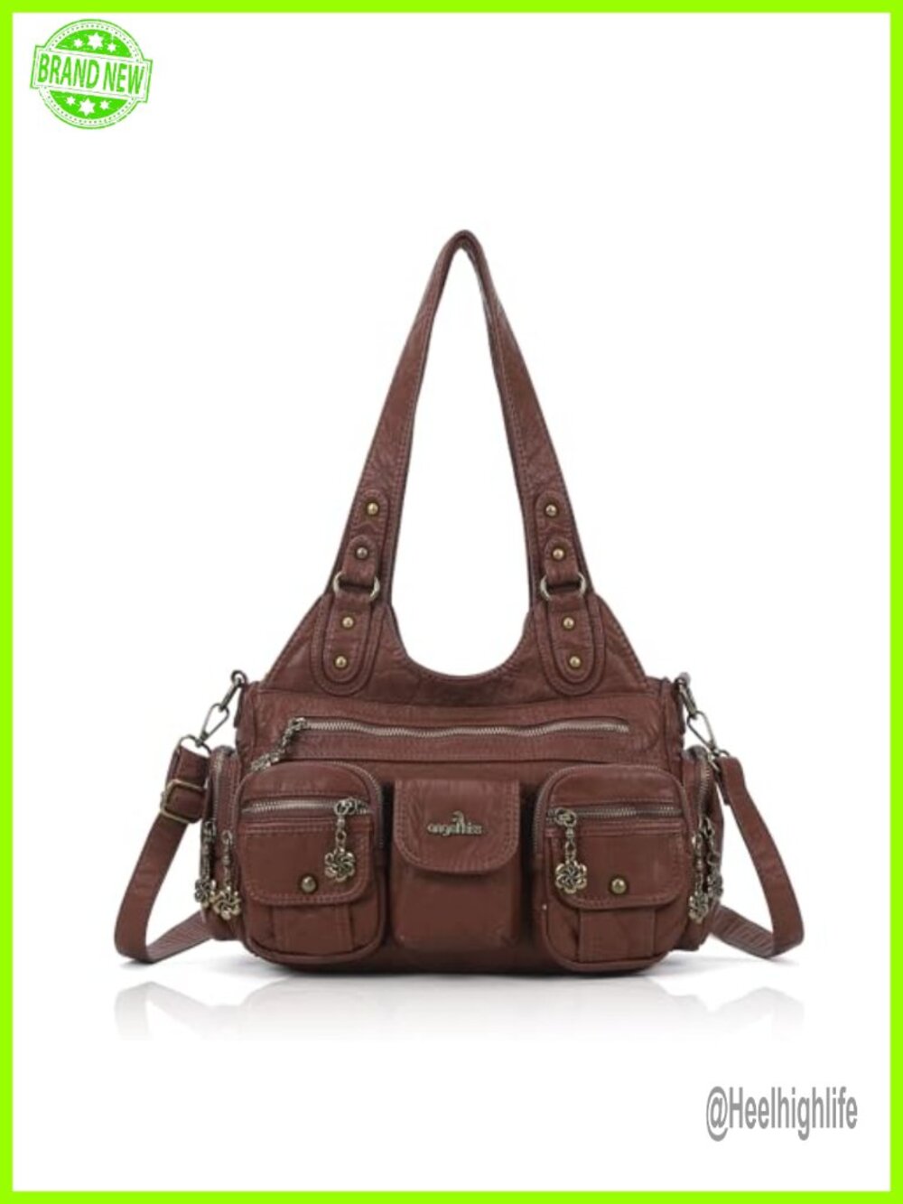 Soft Vegan Leather Hobo Bag Multi Pocket Shoulder Crossbody Purse